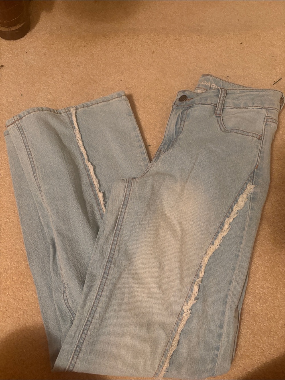 No Boundaries Light Blue Flared Jeans with Frayed Side Trim